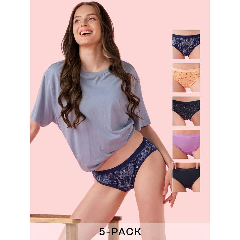 Enamor Chic Cotton Naturally Breathable Brief Panty Women Multi-Color (Pack of 5) (M)