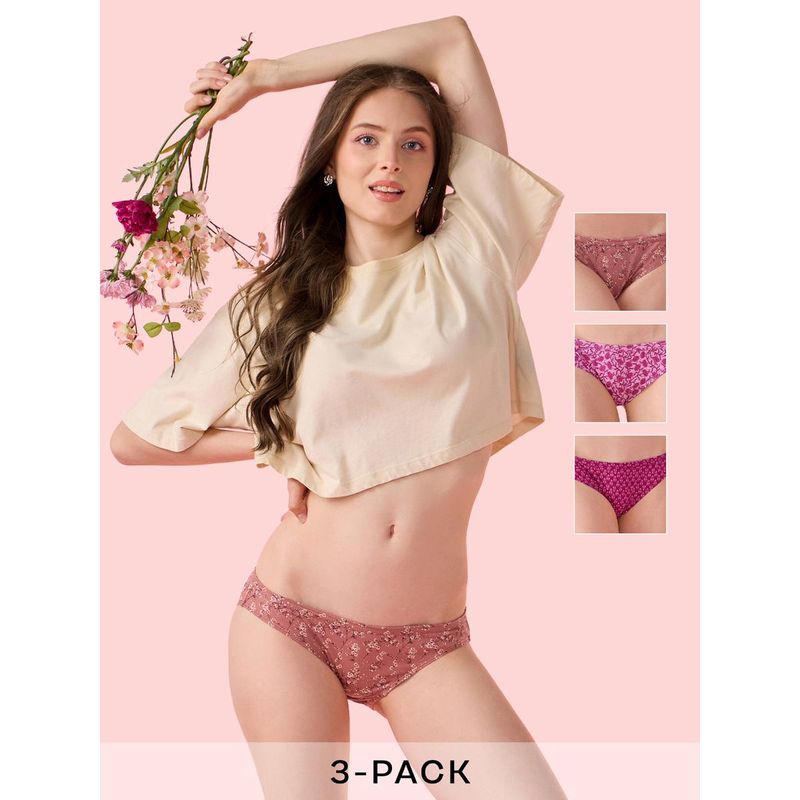 Enamor Chic Cotton All Day Comfort Low Waist Bikini Panty Women Multi-Color (Pack of 3) (L)