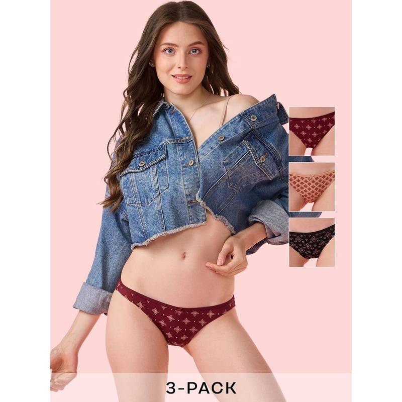 Enamor Chic Stretch Cotton Naturally Breathable Brief Panty Women Multi-Color (Pack of 3) (S)