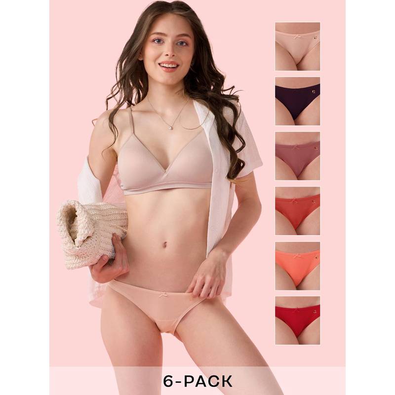 Enamor Chic Stretch Cotton Naturally Breathable Brief Panty Women Multi-Color (Pack of 6) (M)