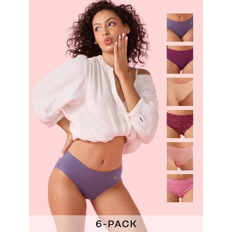 Enamor Chic Stretch Cotton All Day Comfort Hipster Panty Women Multi-Color (Pack of 6) (L)