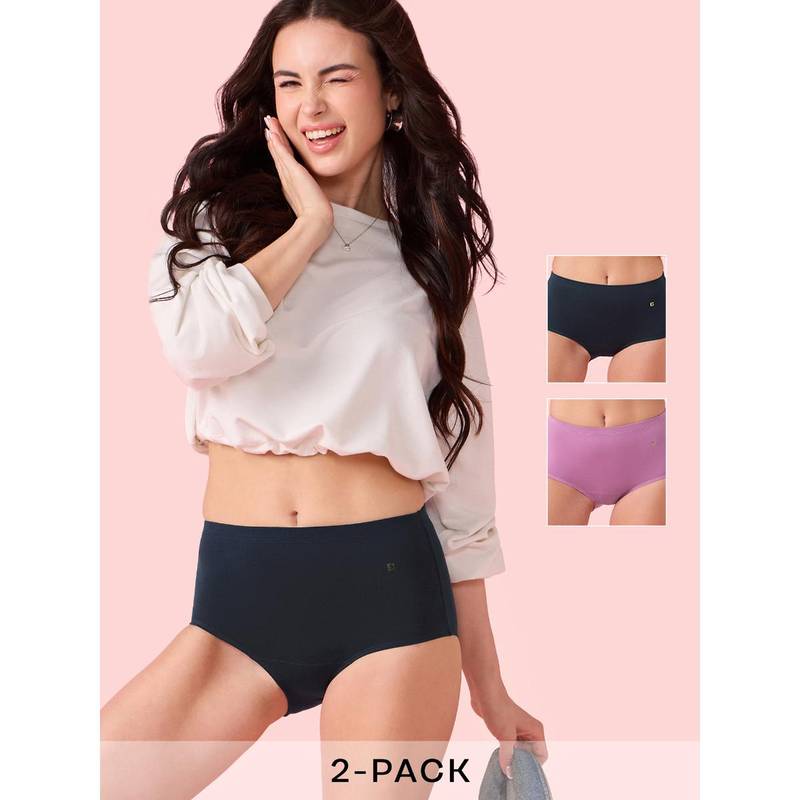 Enamor Stretch Cotton All Day Comfort High Waist Brief Multi-Color (Pack of 2) (L)