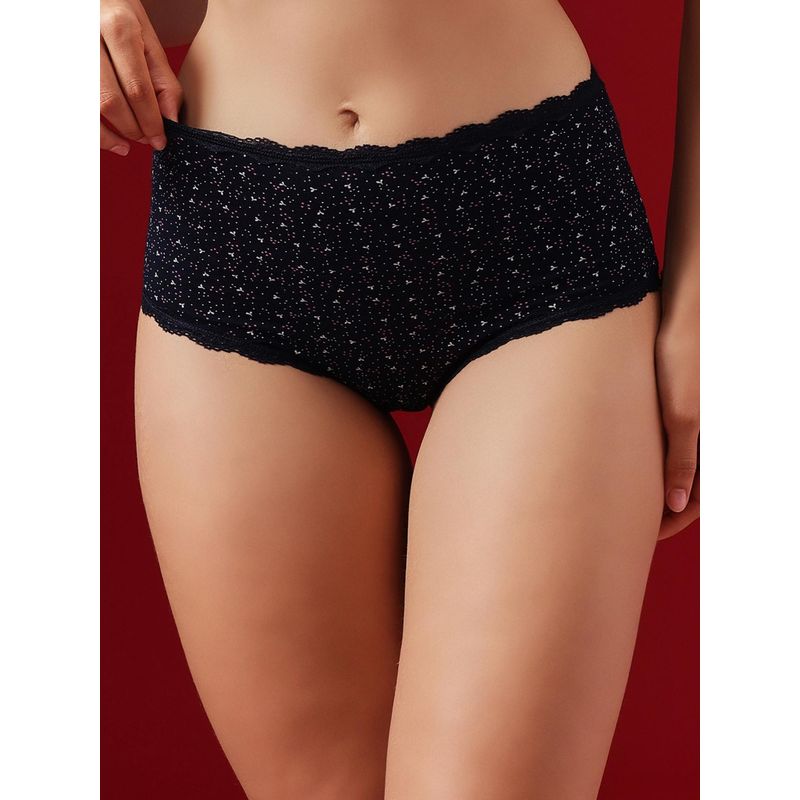 Clovia Cotton Printed High Waist Hipster Panty With Lace (L)