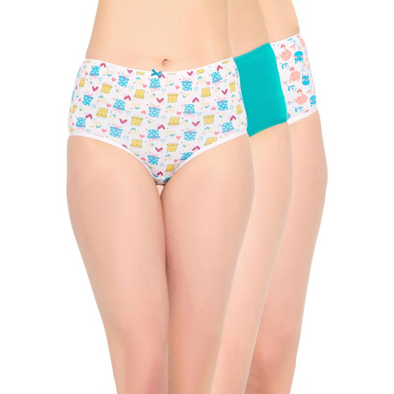 Clovia Cotton Printed 3 High Waist Hipster Panties (Pack Of 3) (L)