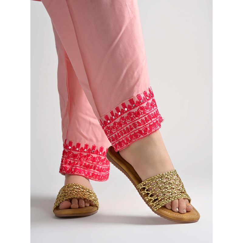 Shoetopia Women Gold-Toned Metallic Braided Strap Flats (EURO 37)