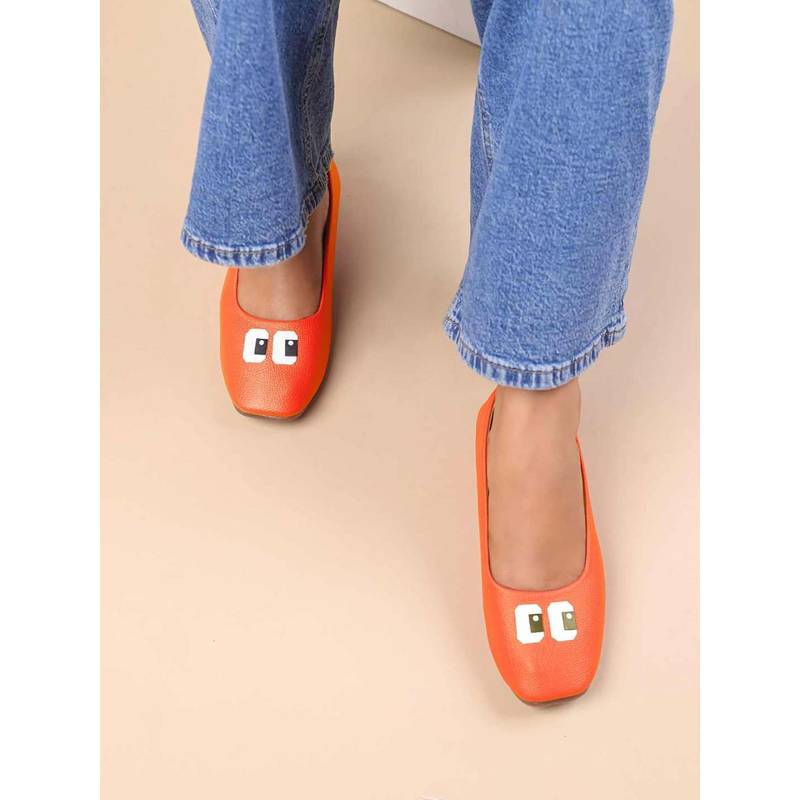 The Madras Trunk Women Orange Mary Janes Ballerinas (EURO 36)