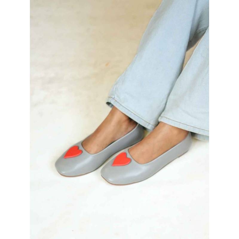 The Madras Trunk Women Grey Square Toe Mary Janes Ballerinas (EURO 36)