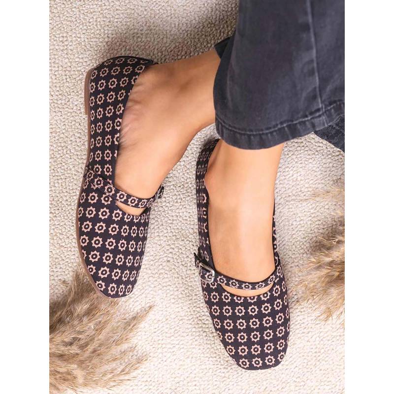The Madras Trunk Women Black Printed Mary Janes Ballerinas (EURO 36)