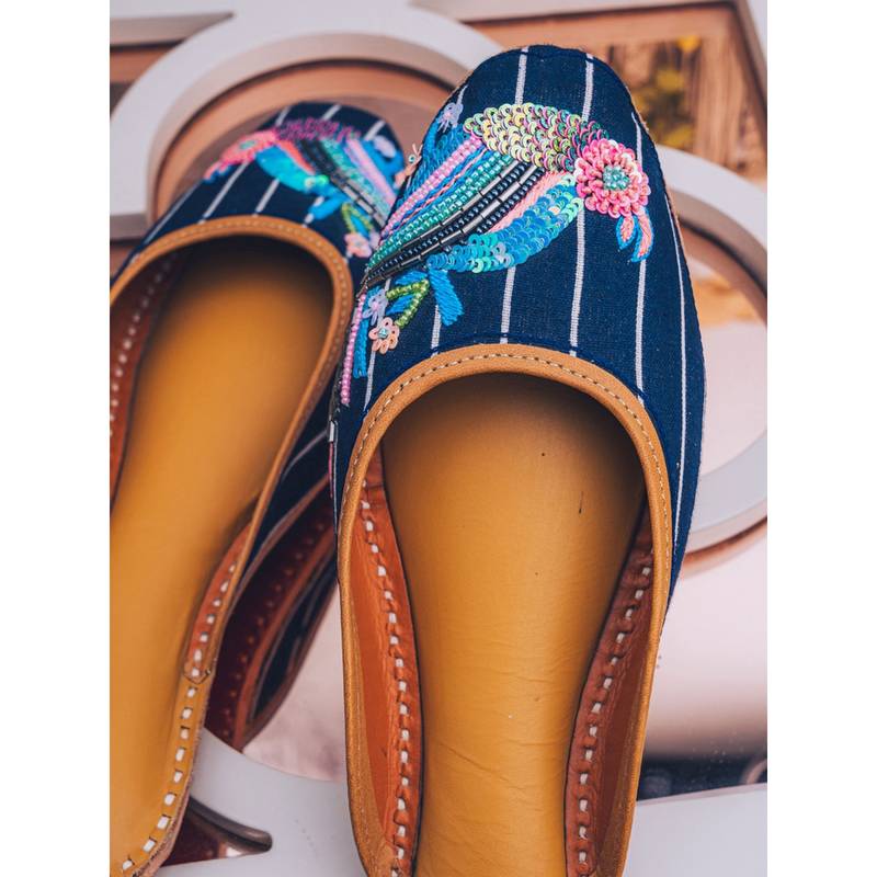 NR BY NIDHI RATHI Sequined Navy Blue Juttis (Euro 37) (EURO 37)