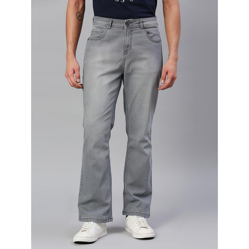 High Star Men Grey Bootcut Light Fade Stretchable Cotton Jeans (32)