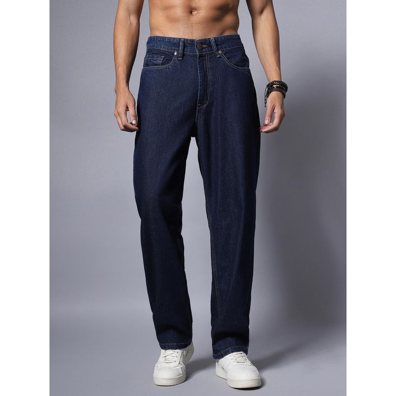 High Star Men Wide Leg Mid-Rise Clean Look Stretchable Jeans (30)