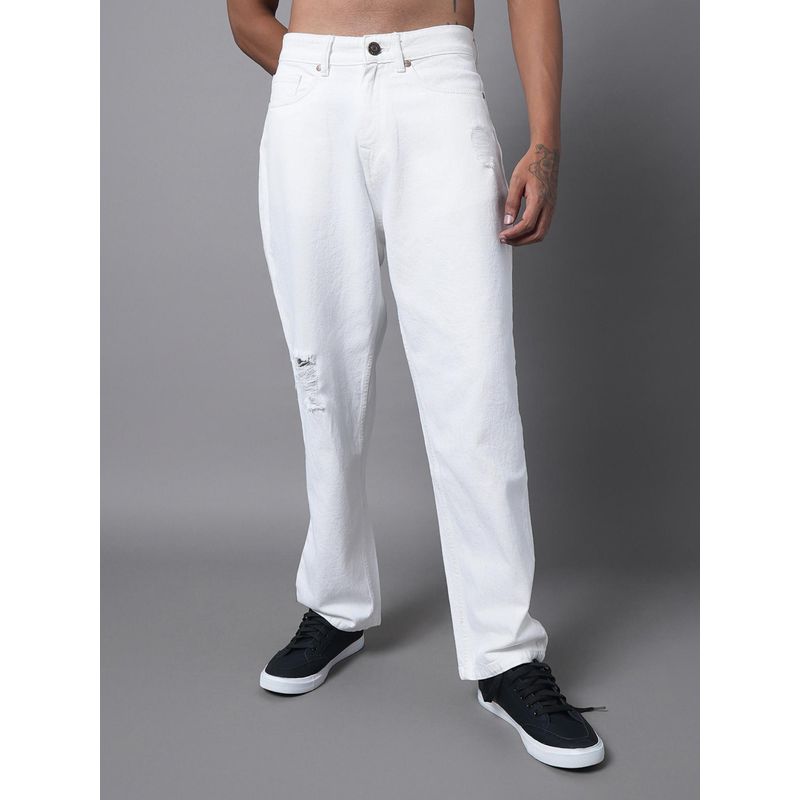 High Star Men Wide Leg Mid-Rise Mildly Distressed Cotton Jeans (30)