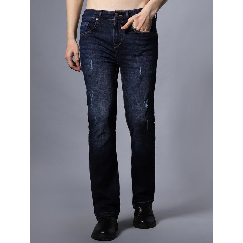 High Star Men Wide Leg Low Distress Cat Scratches Mid-Rise Stretchable Jeans (30)