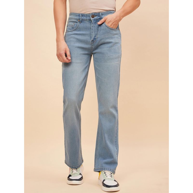 High Star Men Blue Straight Mid-Rise Heavy Fade Stretchable Jeans (28)