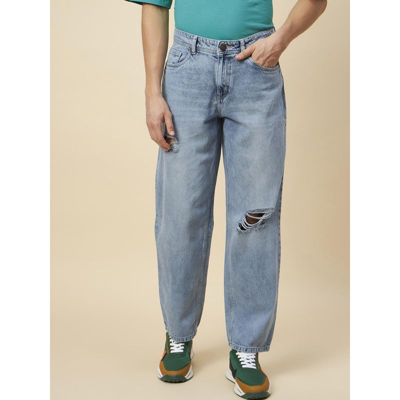 High Star Men Straight Fit Mildly Distressed Pure Cotton Jeans (28)