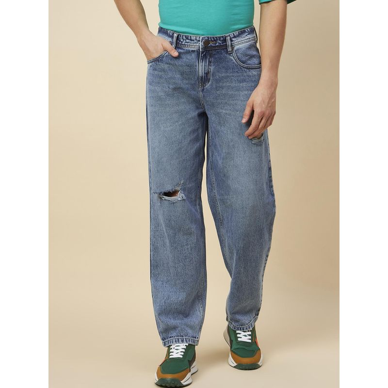High Star Men Loose Fit Mid-Rise Mildly Distressed Pure Cotton Jeans (34)