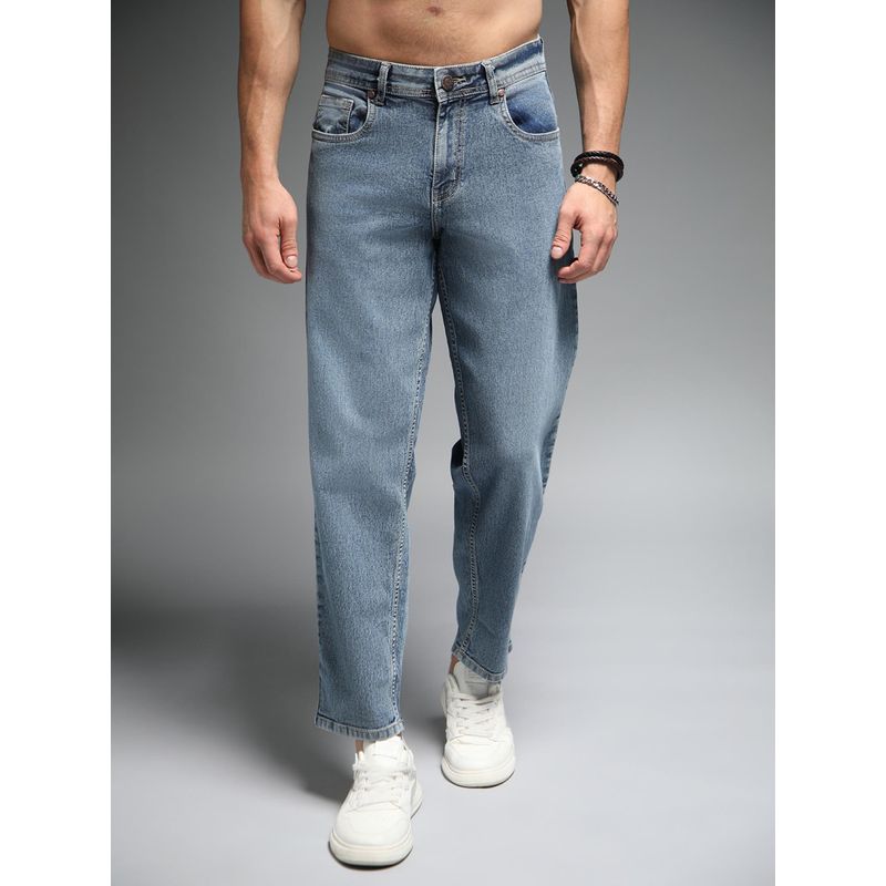 High Star Men Relaxed Fit Mid-Rise Clean Look Light Fade Stretchable Jeans (32)
