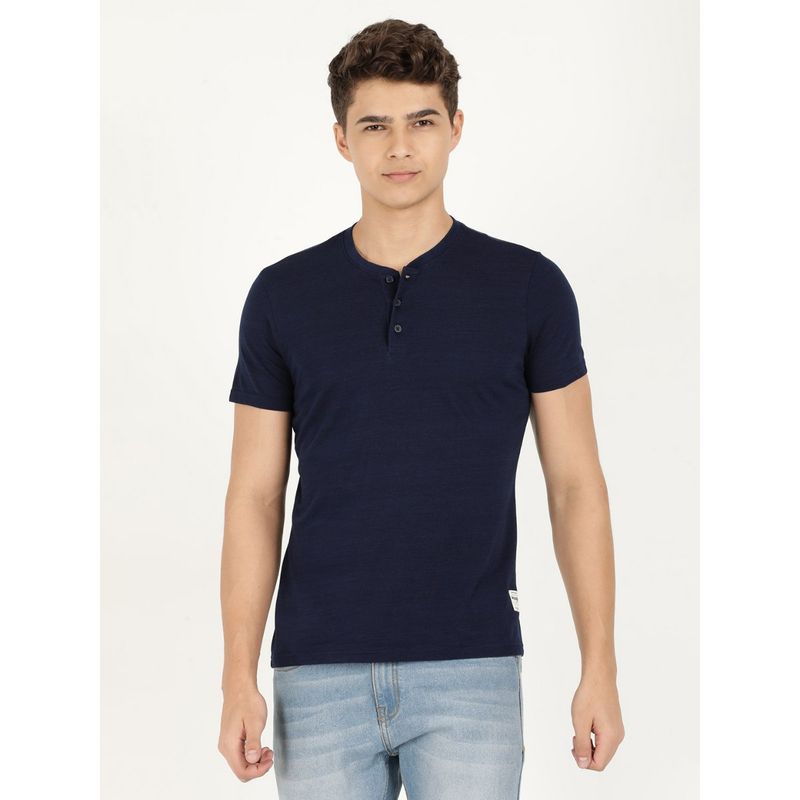 Wrangler Men Solid Blue T-Shirt (Regular) (S)