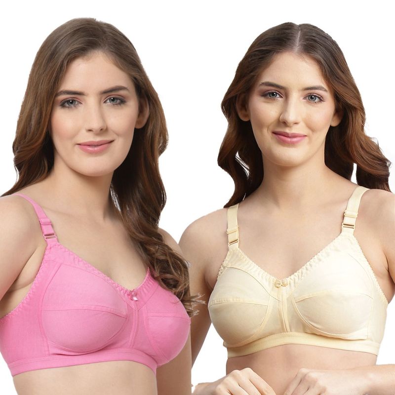 Cukoo Women Pack of 2 Pure-Cotton,Nonpadded,Everyday Bra Pink (Pack of 2) (32B)