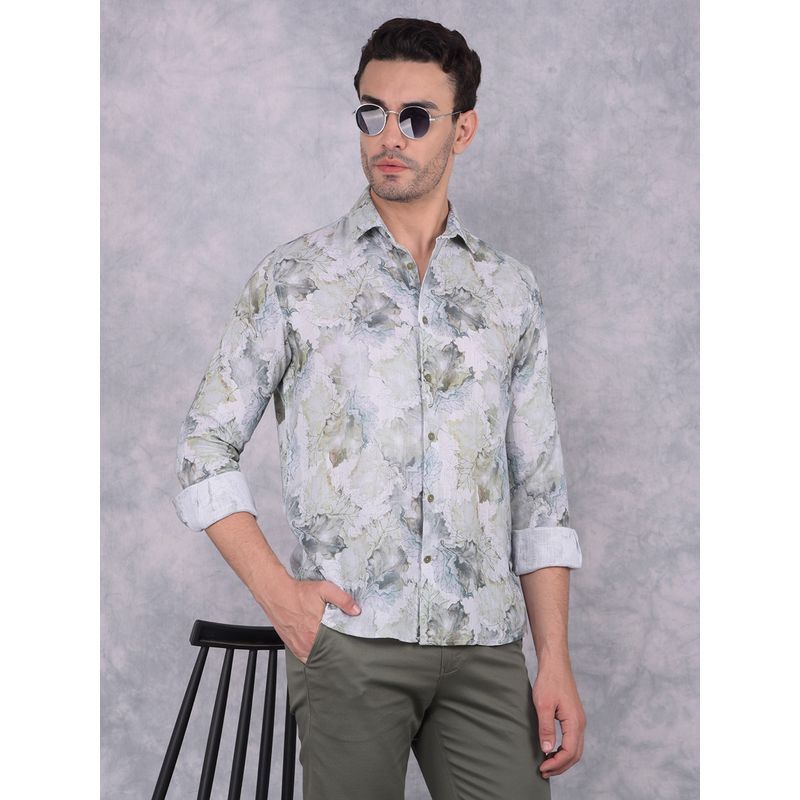 CRIMSOUNE CLUB Men Multi-Color Floral Print Linen Shirt (M)