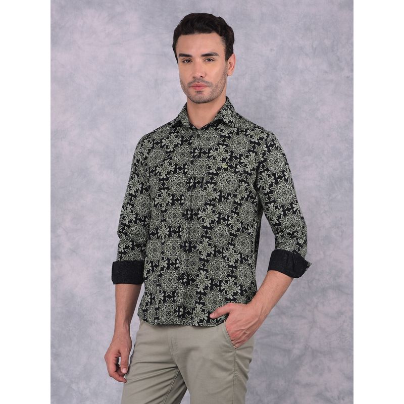 CRIMSOUNE CLUB Men Green Floral Print Pure Cotton Shirt (L)