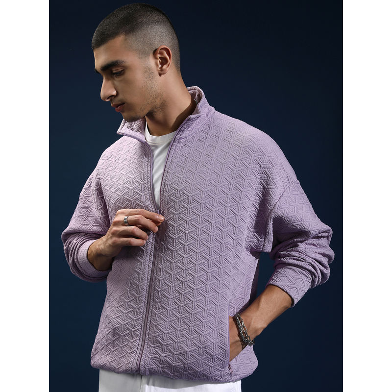 HIGHLANDER Men Self Design Purple Drop Shoulder Oversized Jacket (L)