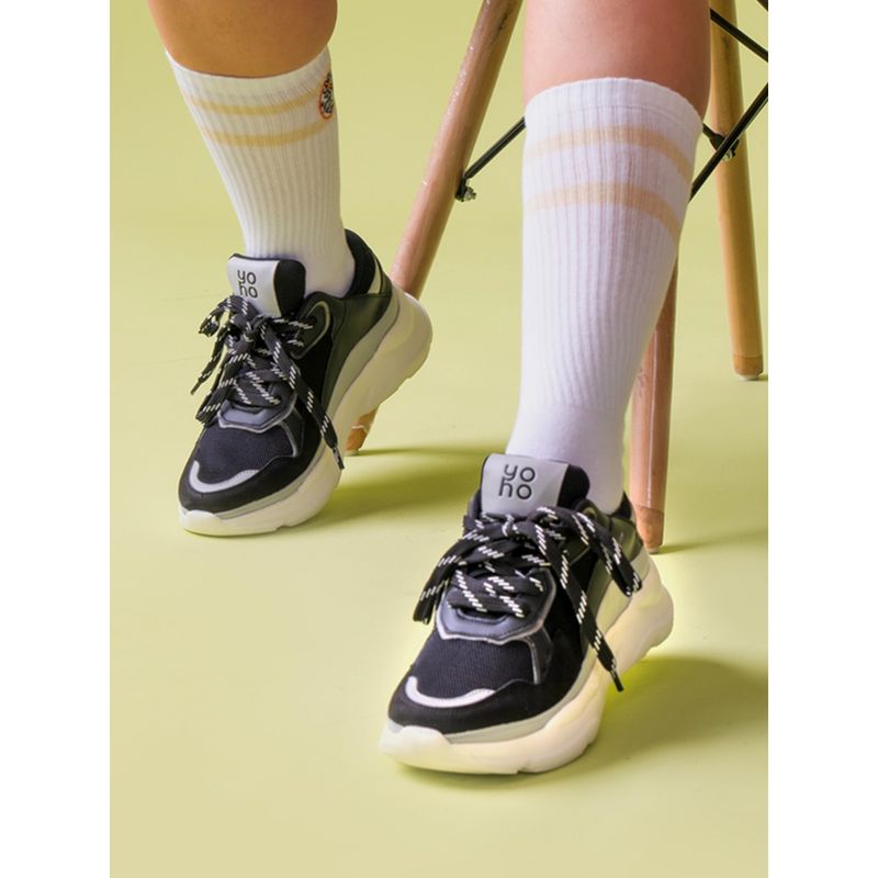 Yoho Black Chunky Sneakers for Women (UK 3)