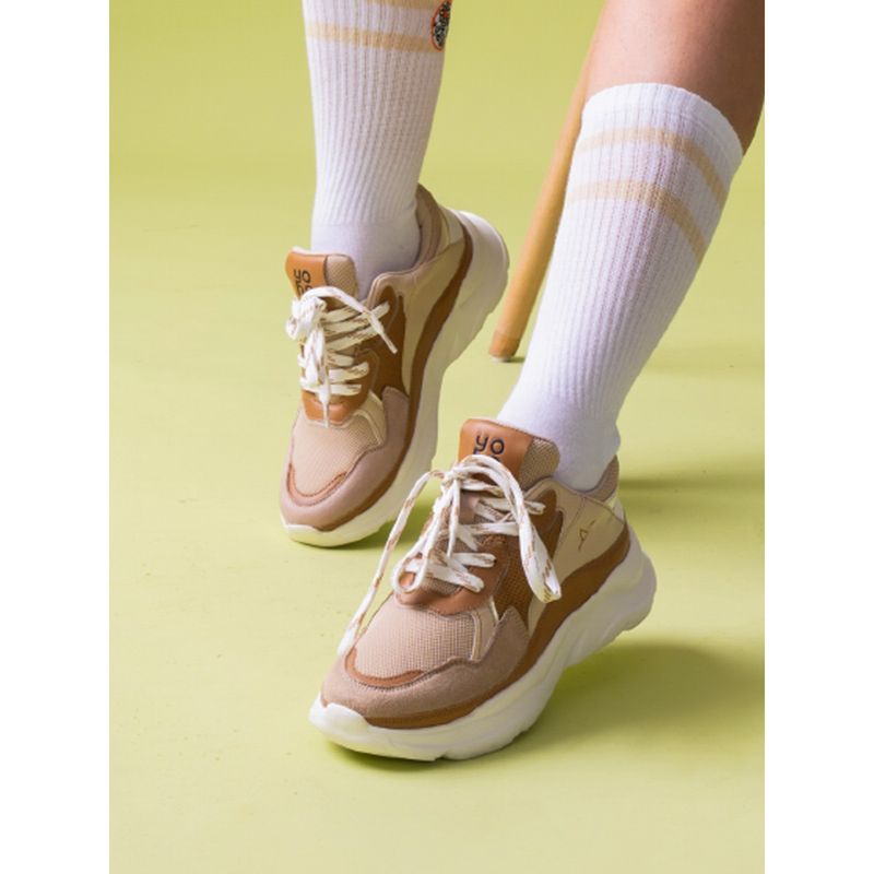 Yoho Beige Chunky Sneakers for Women (UK 4)