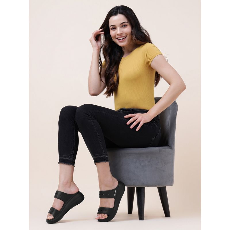 Yoho Black Double Strap Clogs for Women (UK 4)