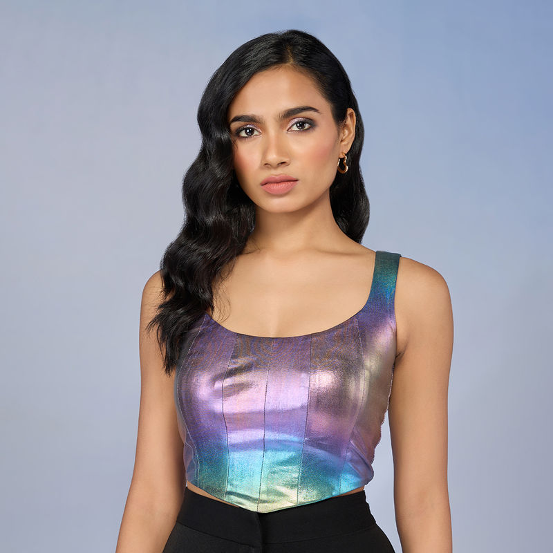 RSVP by Nykaa Fashion Multi-Color Ombre Foil Printed Corset Party Top (S)