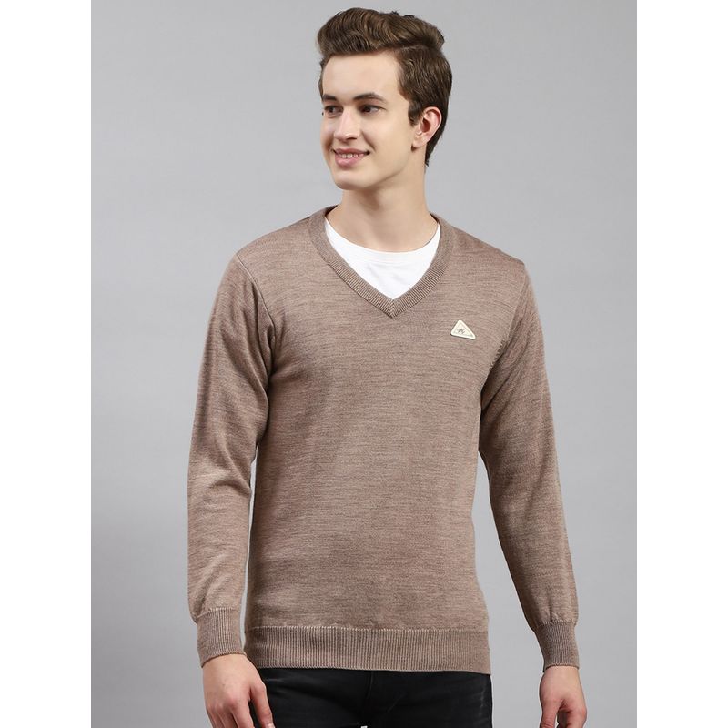 Monte Carlo Oatmeal Multi Solid V Neck Pullover Sweater (L)
