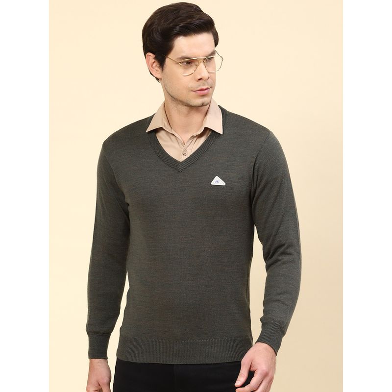 Monte Carlo Grey Mix Solid V Neck Pullover Sweater (3XL)