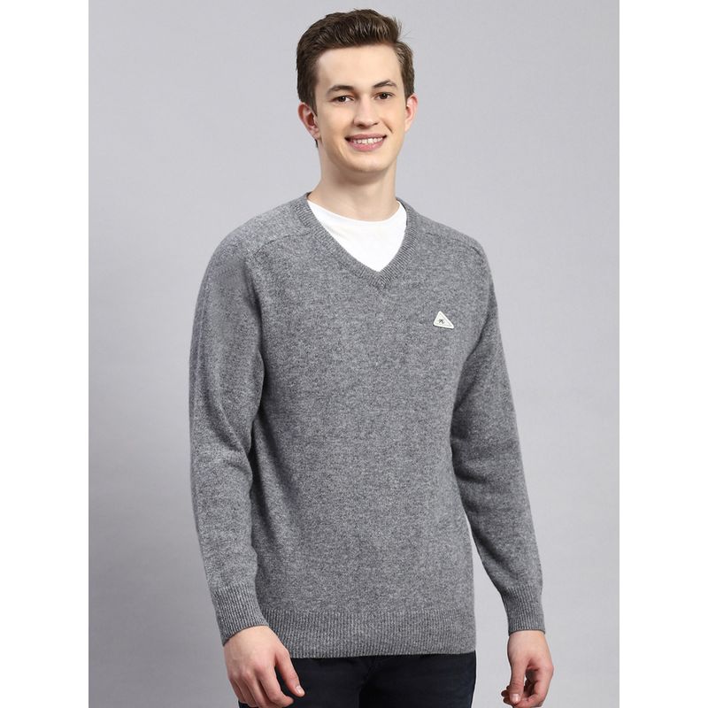Monte Carlo Grey Mix Solid V Neck Sweater (3XL)