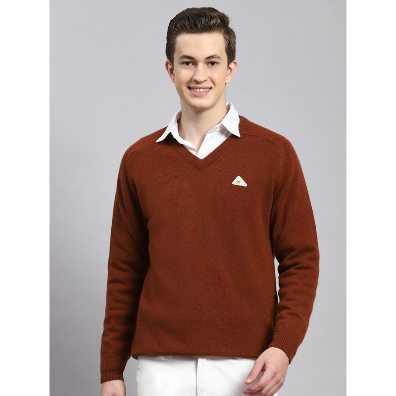 Monte Carlo Rust Mix Solid V Neck Sweater (L)