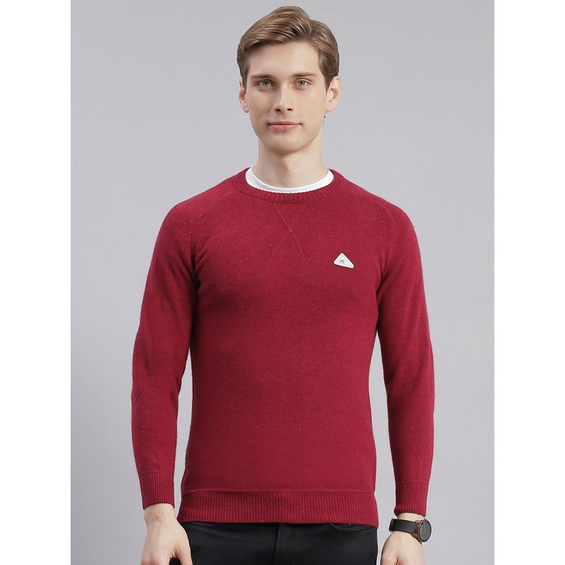 Monte Carlo Red Wine Mix Solid Round Neck Sweater (L)