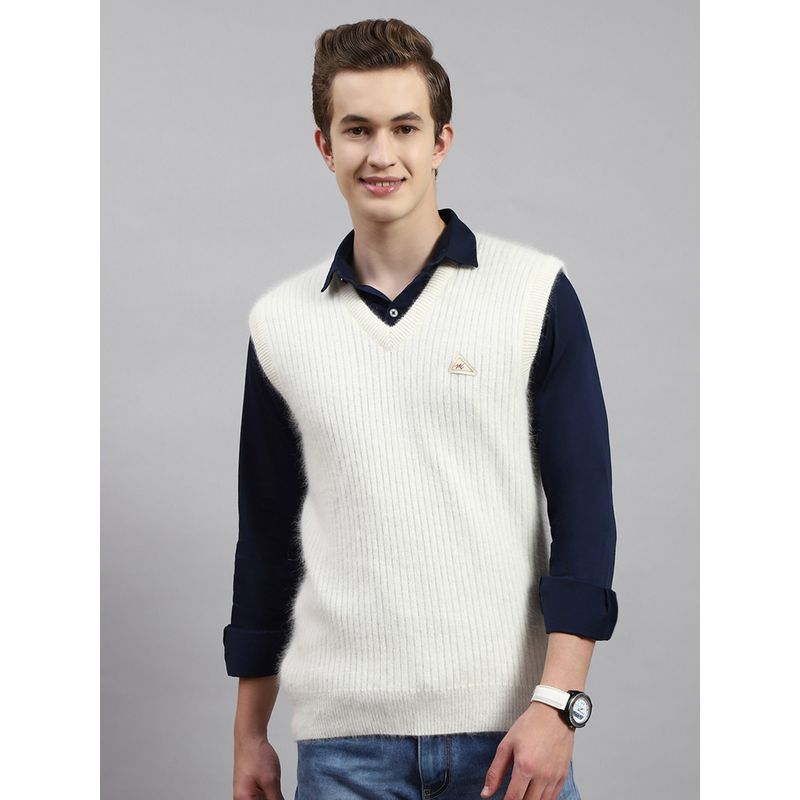 Monte Carlo Off White Solid V Neck Sweater (3XL)
