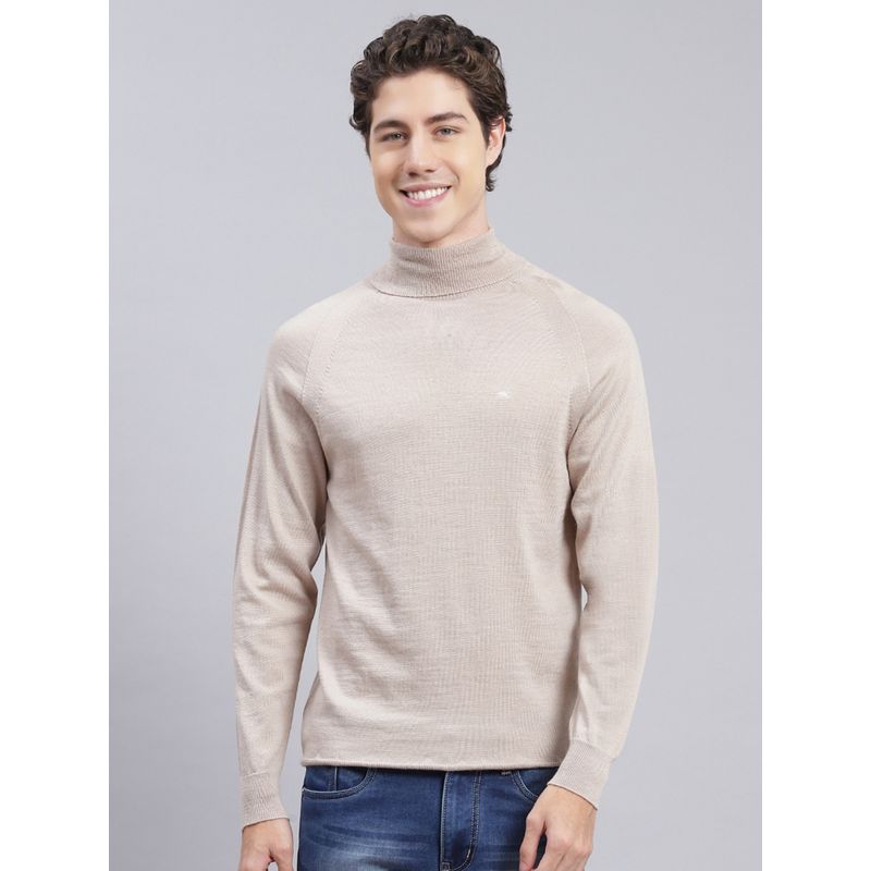 Monte Carlo Beige Shell Solid High Neck Pullover Sweater (XL)