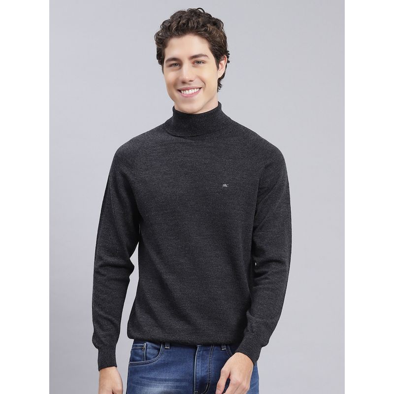 Monte Carlo Charcoal Mix Solid High Neck Pullover Sweater (3XL)