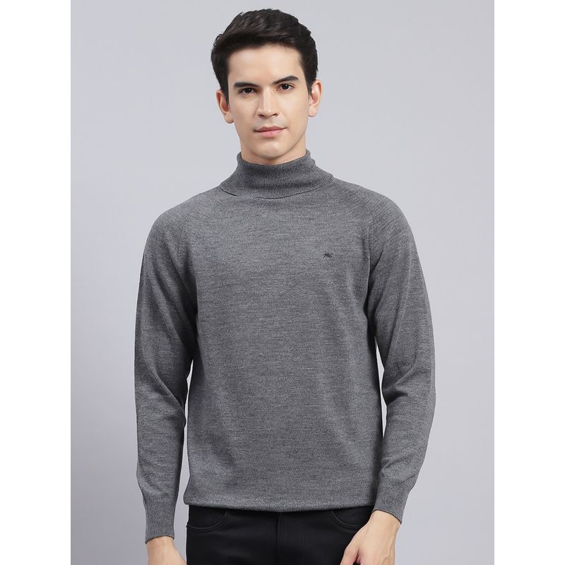 Monte Carlo Md Grey Mix Solid High Neck Pullover Sweater (XL)