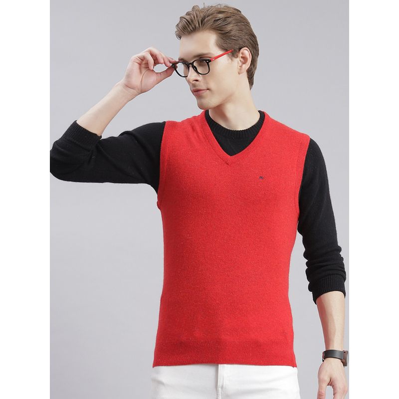 Monte Carlo Red Multi Solid V Neck Sweater (L)