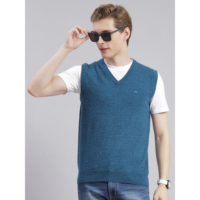 Monte Carlo Turquoise Mix Solid V Neck Sweater (3XL)