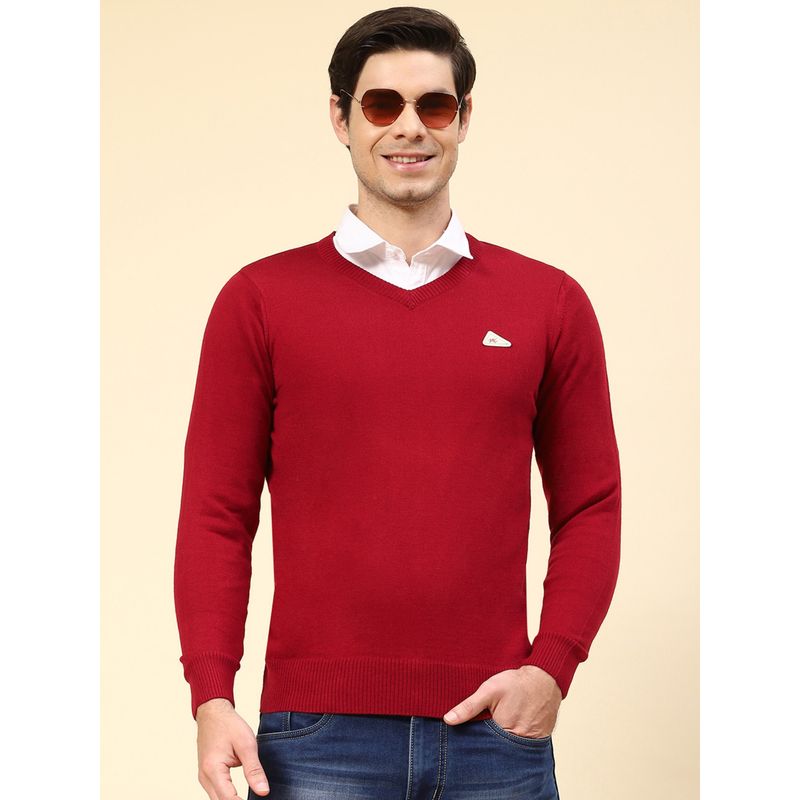 Monte Carlo Red Solid V Neck Pullover Sweater (3XL)