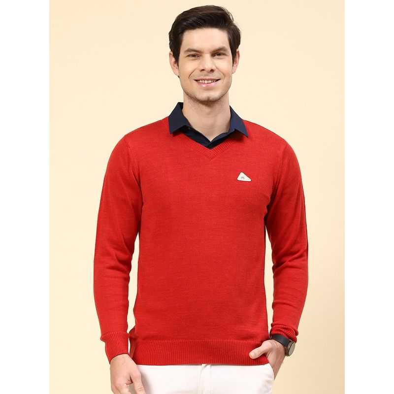 Monte Carlo Red Paper Mix Solid V Neck Pullover Sweater (2XL)