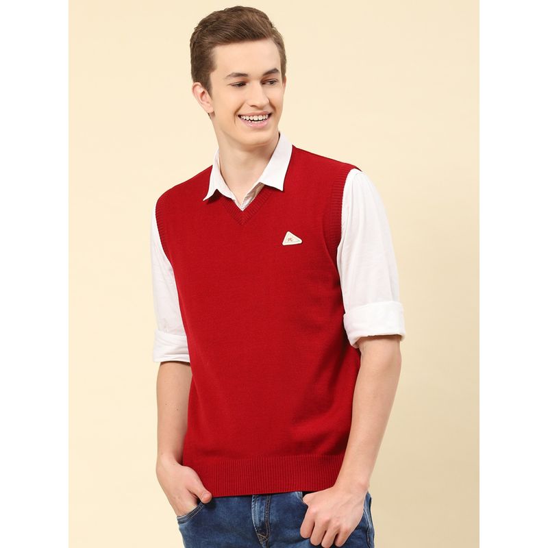 Monte Carlo Red Solid V Neck Sweater (2XL)