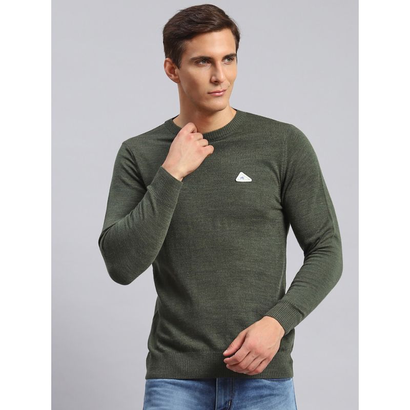 Monte Carlo Galactic Green Solid Round Neck Pullover Sweater (3XL)