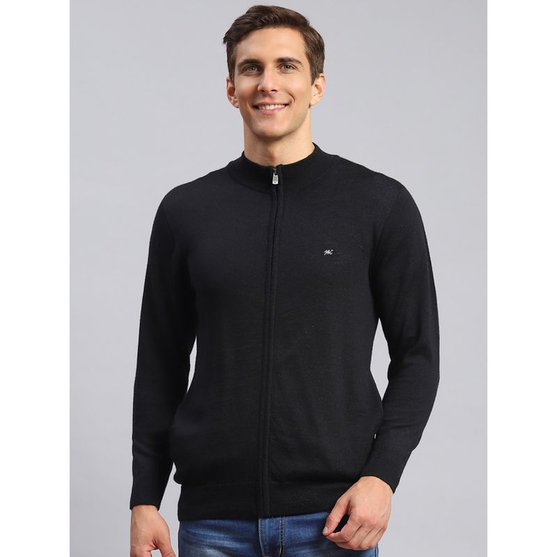 Monte Carlo Black Solid Stand Collar Pullover Sweater (XL)
