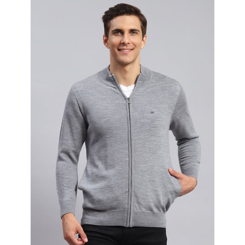 Monte Carlo Grey Mel Solid Stand Collar Pullover Sweater (M)