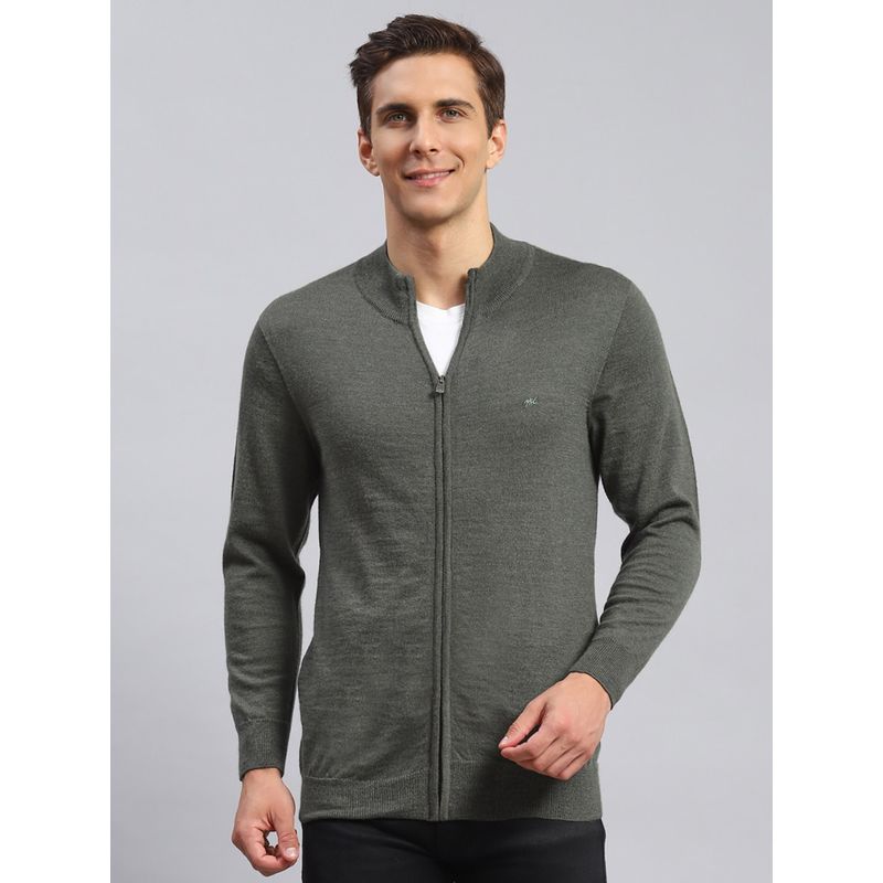 Monte Carlo Grey Mix Solid Stand Collar Pullover Sweater (L)