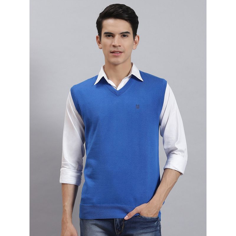 Monte Carlo Royal Blue Solid V Neck Sweater (L)