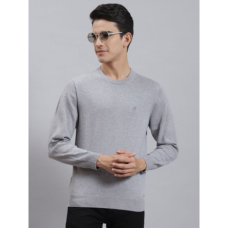Monte Carlo Light Grey Solid Round Neck Sweater (XL)
